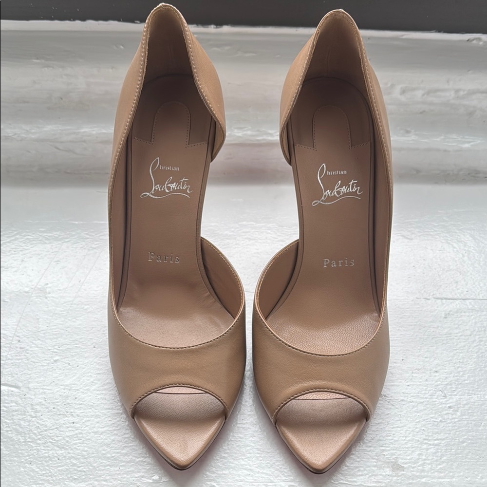 Christian Louboutin Tan Peep-Toe Heels